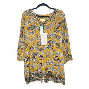 Magnolia Grace Women’s Large Floral Tunic Blouse Embroidered 3/4 Sleeve NEW